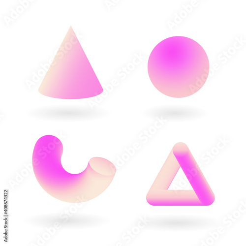 Pink geometry 3D shapes set. Vector design elements for social media and visual content, web and UI design, posters and art collage, brandin