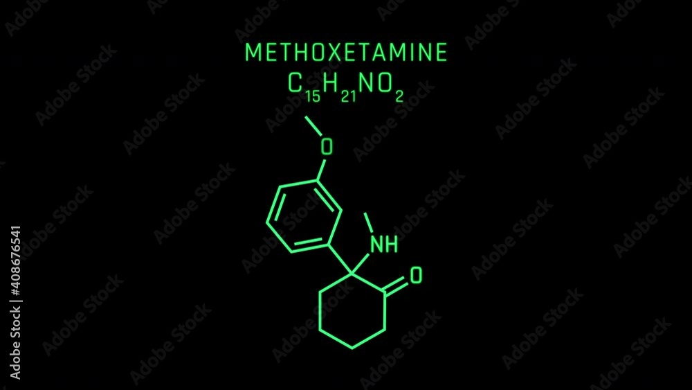 Methoxetamine or MXE Molecular Structure Symbol Neon Animation on black background Methoxetamine or MXE Molecular Structure Symbol Neon Animation on black background