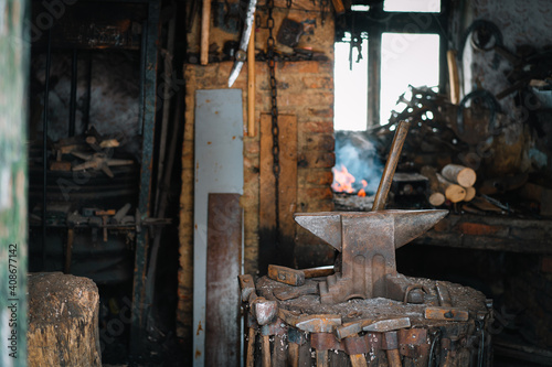 Anvil in blacksmith shop