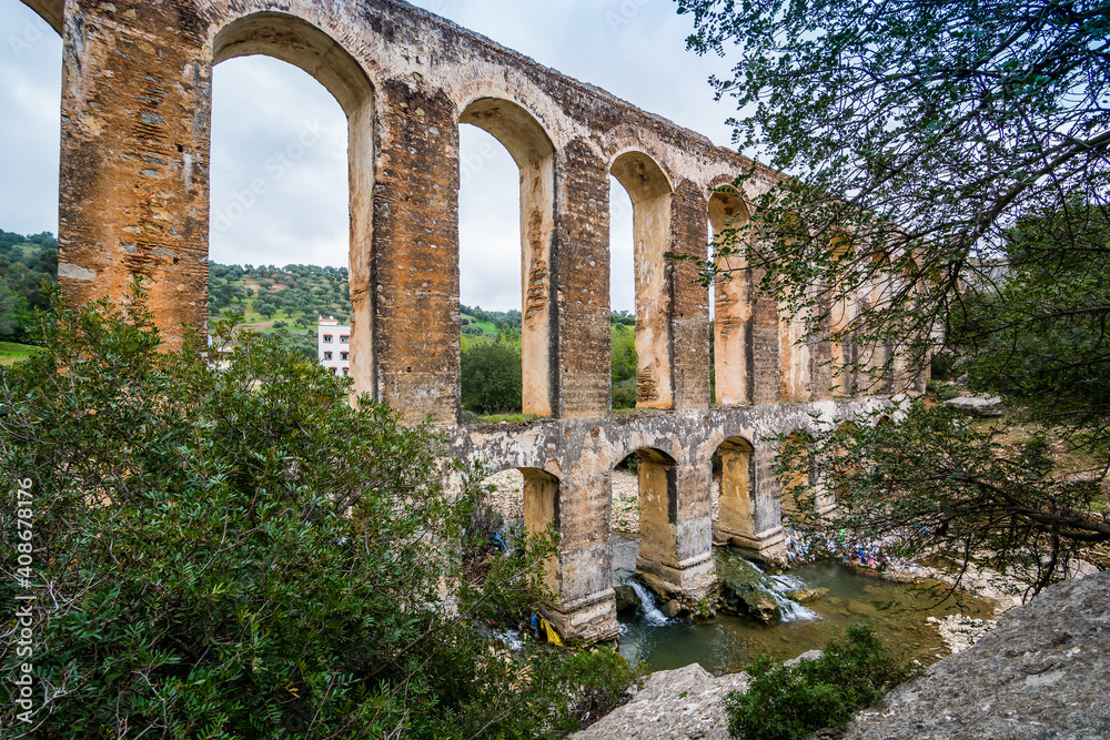 Ancient Haroune Aqueduct hidden in the hills near Moulay Idriss Zerhoun on river 