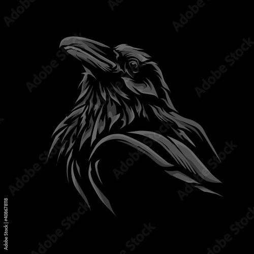 dark crow head illustraton simple