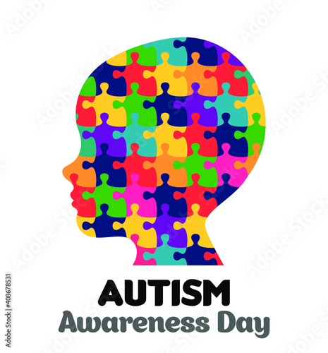 Autism Awareness Day. Child profile puzzle concept vector