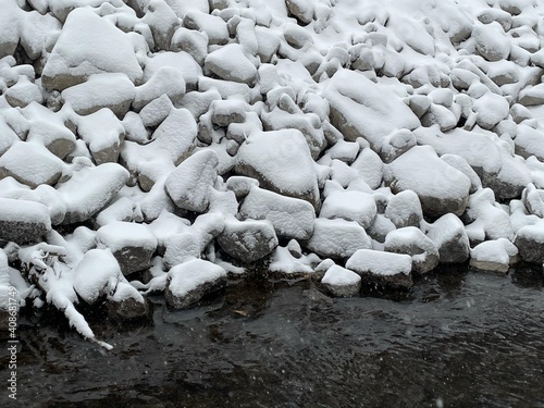 snow covered rocks
