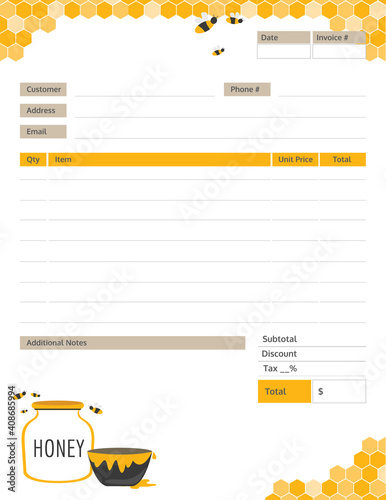 Honey Themed Invoice for Beekeepers