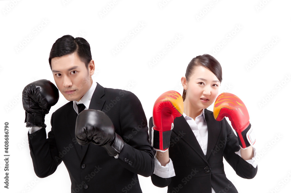 Business people and boxing gloves Business people and boxing gloves