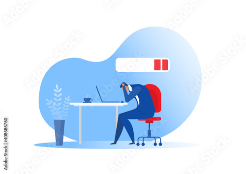 businessman office worker sleeping at the table with low battery. syndrome,mental health problems,hard work concept vector