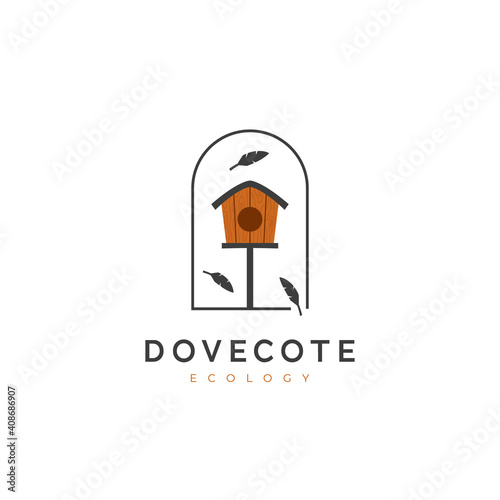 Dovecote wooden bird house logo icon illustration style