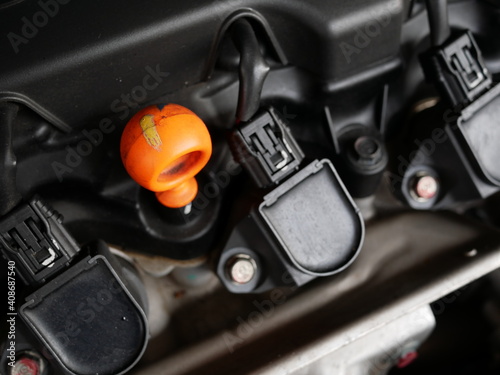 oil dipstick for check oil level in car engine room.  © Chanonnat