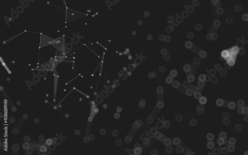 Abstract background. Molecules technology with polygonal shapes, connecting dots and lines. Connection structure. Big data visualization.