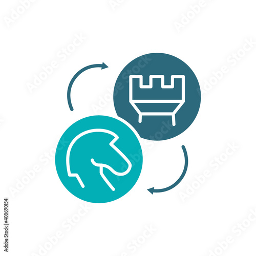 Knight and rook chess exchange colored icon. Board game, table entertainment symbol