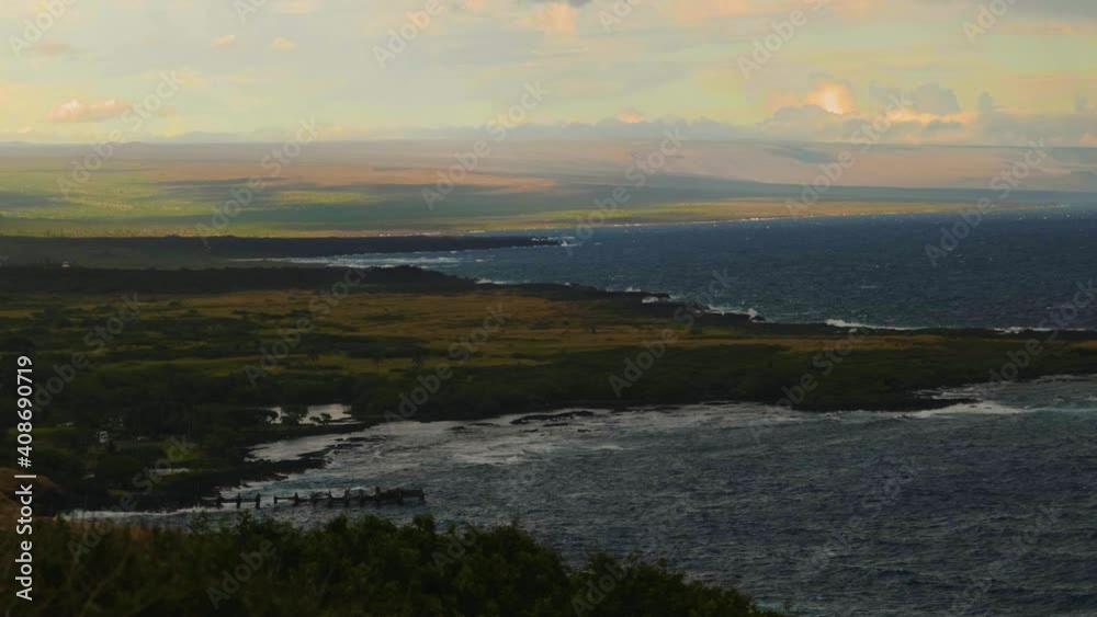 Kona Side of Big Island Hawaii. Beautiful colorful evening landscape. Oceans and mountains. 4K footage. Kona Side of Big Island Hawaii. Beautiful colorful evening landscape. Oceans and mountains. 4K footage.
