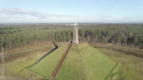 Beautiful aerial of Austerlitz pyramid in the Netherlands. The Piramide van Austerlitz is a monument in the Netherlands, built in 1804 as a tribute to Napoleon Bonaparte. photo