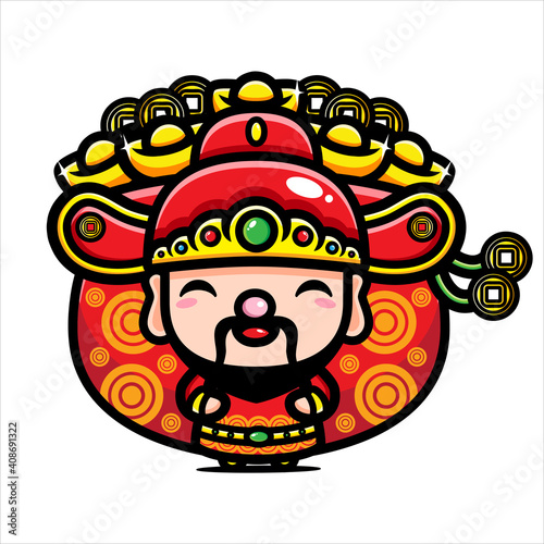 The cute god of wealth / cai shen cartoon character brings lots of gold