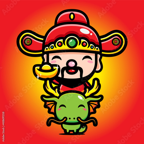 The cute god of wealth   cai shen cartoon character riding a dragon