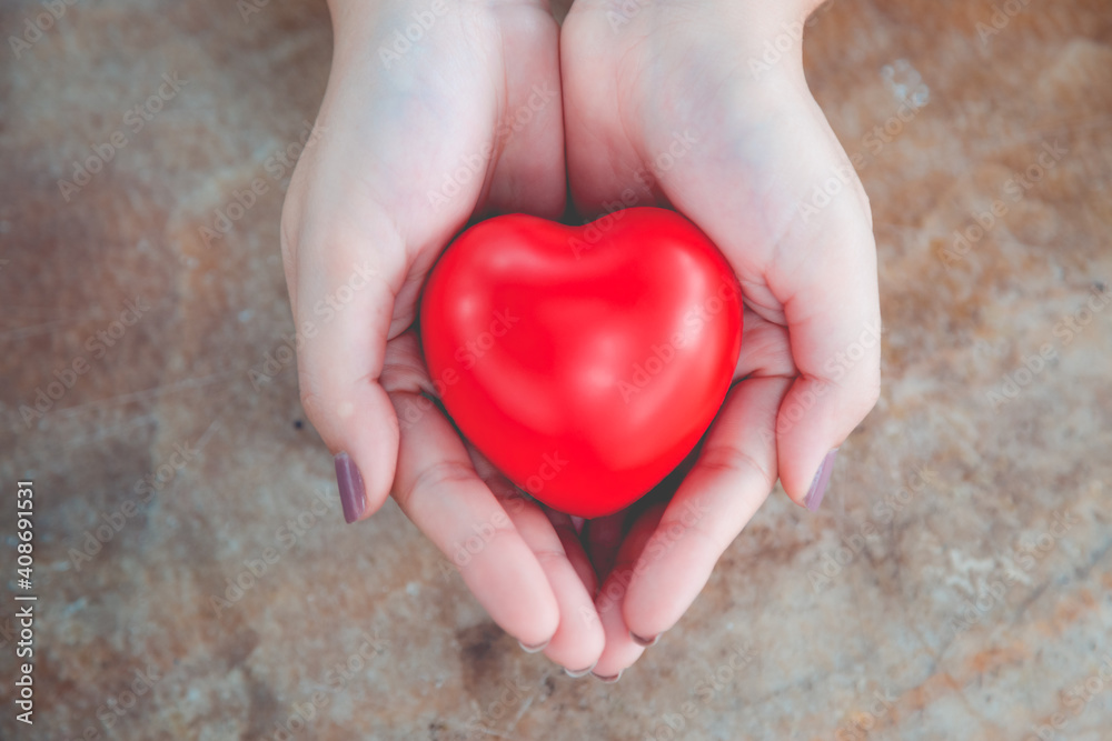 Woman hold red heart Woman hold red heart