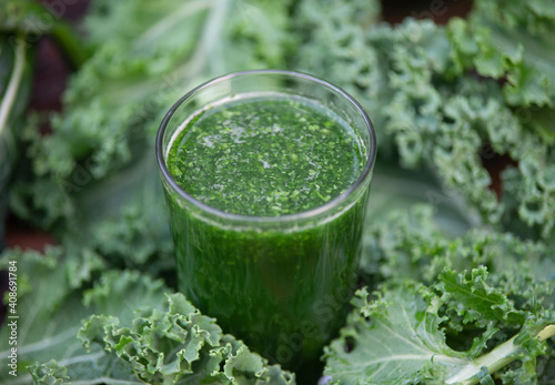 A healthy vegan drink green kale smoothie