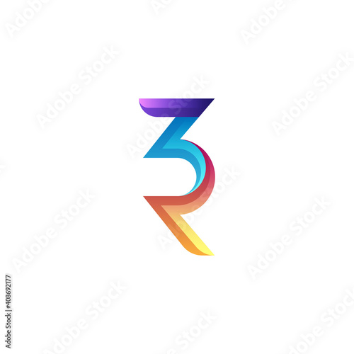 initial letter R3 logo vector colorful photo