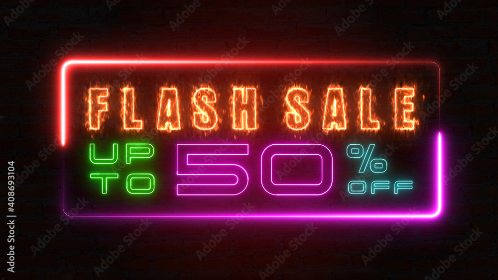 Flashing sale up to percent off colorful neon blaze sign banner in black background for promote. concept of promotion brand sale series 10-90% Flashing sale up to percent off colorful neon blaze sign banner in black background for promote. concept of promotion brand sale series 10-90%