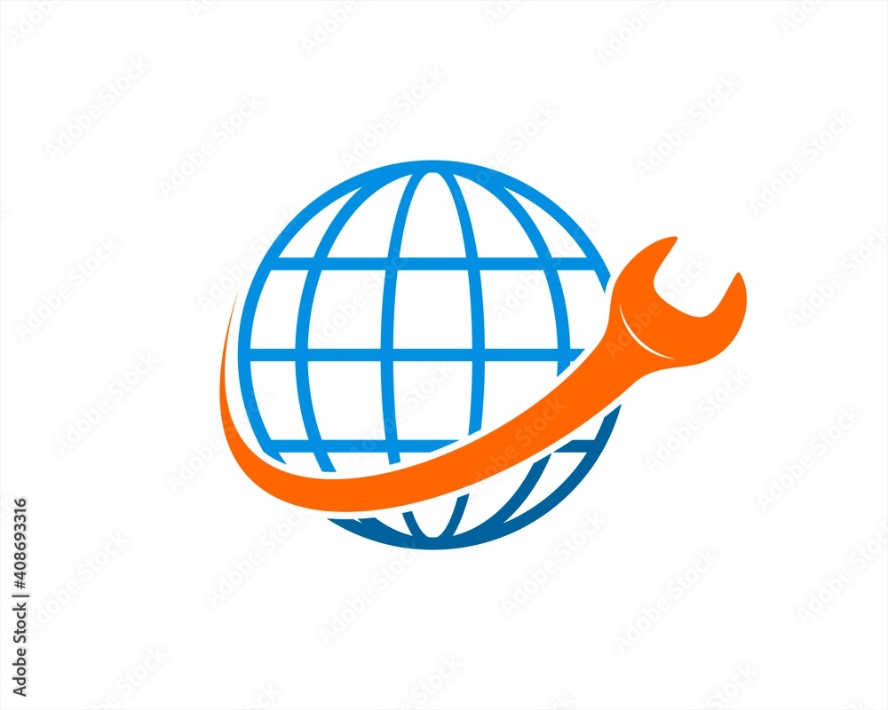 Abstract globe with repair wrench inside Abstract globe with repair wrench inside