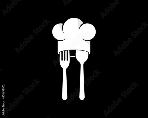 Chef hat with fork and spoon logo
