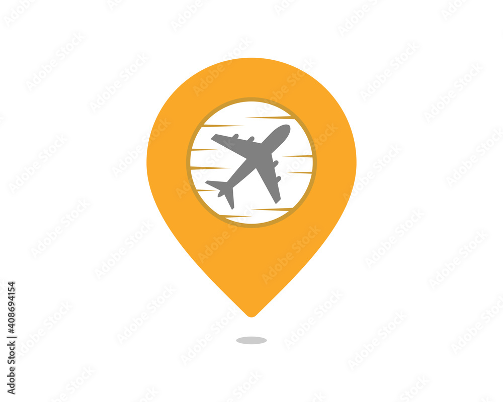 Flight airplane inside the pin location logo Flight airplane inside the pin location logo