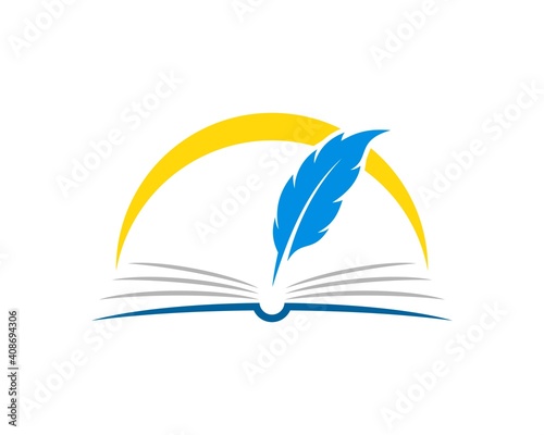 Abstract book with writer feather and swoosh