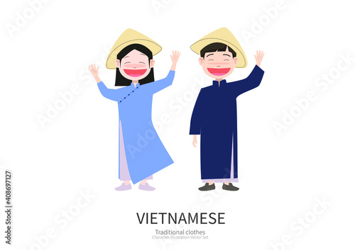 Character in Vietnamese traditional clothes.

