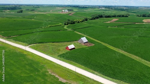 iowa fields with drone and windmills