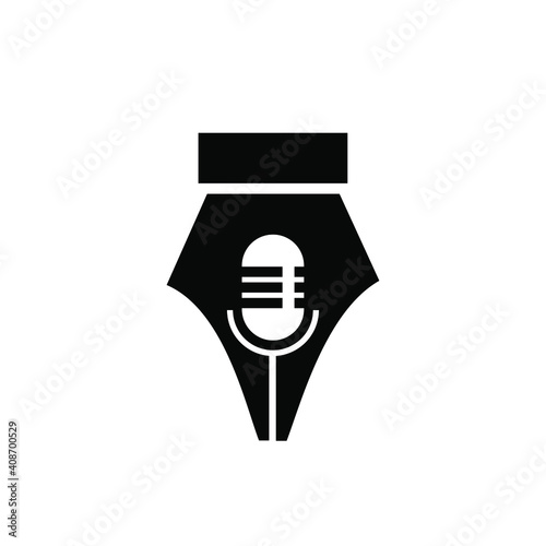 microphone pen podcast writer art voice creative logo vector icon illustration design