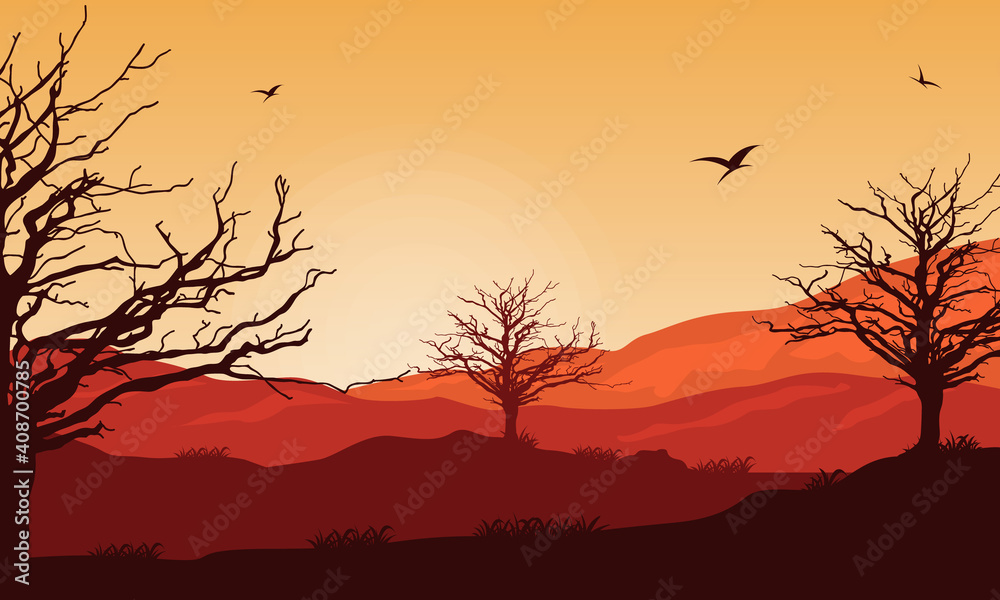 Nice atmosphere in the afternoon with a nice nature scenic. Vector illustration