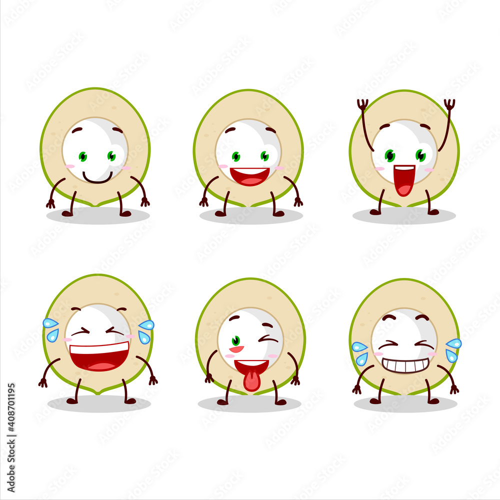 Cartoon character of slice of green coconut with smile expression Cartoon character of slice of green coconut with smile expression
