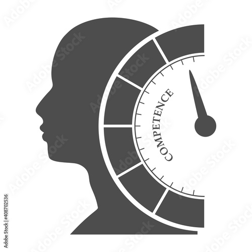 Competence level scale with arrow. The measuring device. Head of man silhouette.