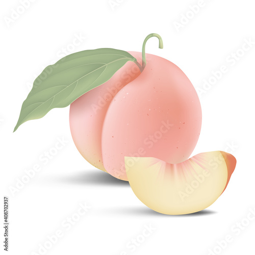 Fresh peach and a slice portion with leave