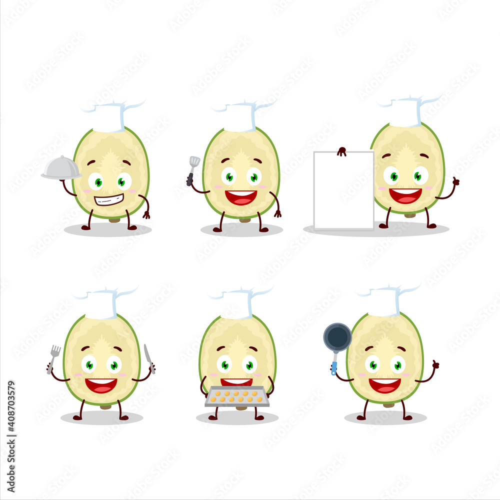 Cartoon character of slice of ambarella with various chef emoticons Cartoon character of slice of ambarella with various chef emoticons
