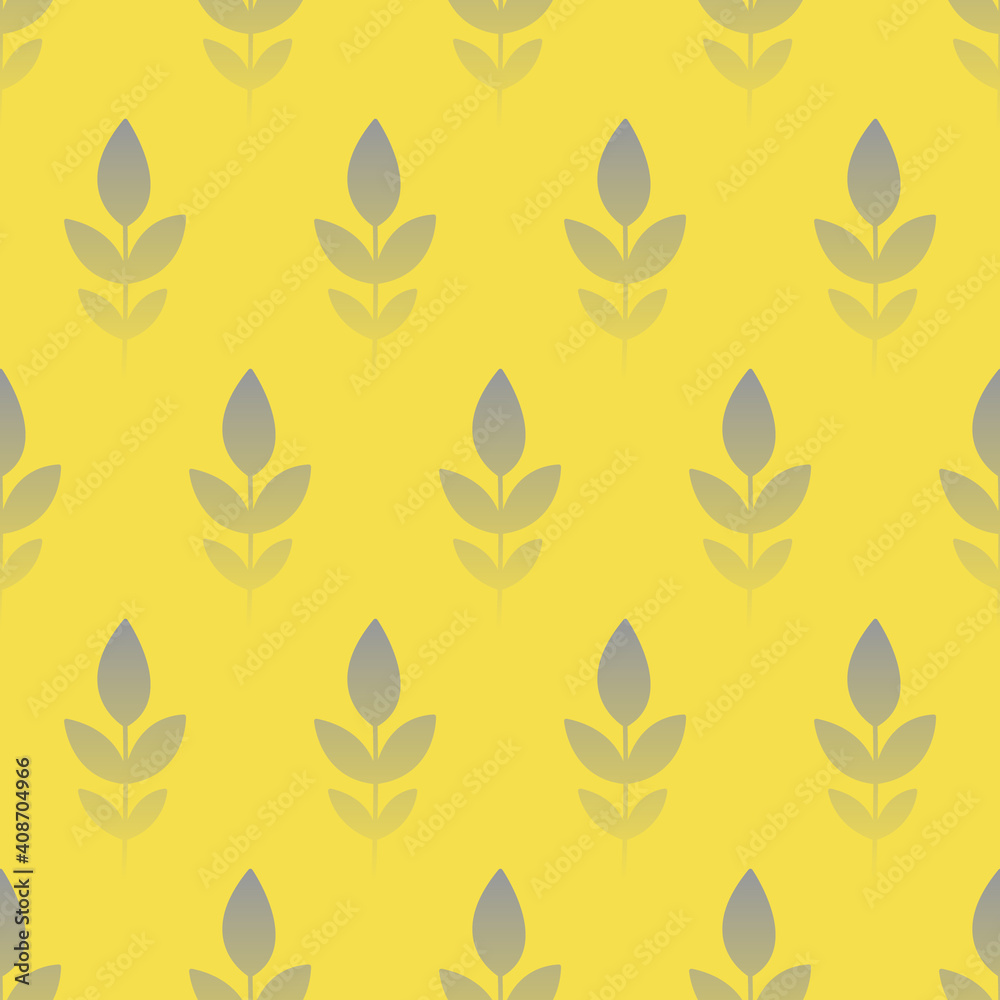 Vegetal seamless pattern in gray and yellow colors of the year 2021. Trendy pattern with gray color gradient sprigs