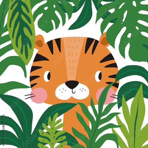 Canvas Print Cute tiger cartoon vector illustration