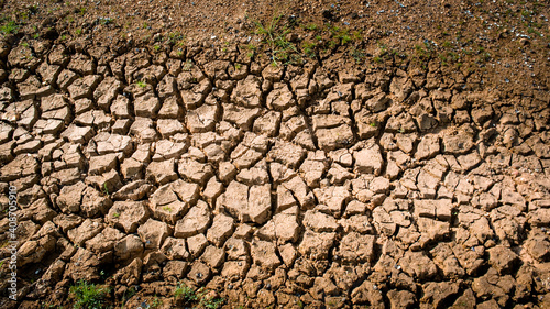 Cracked land and dried pond background, Drought concept