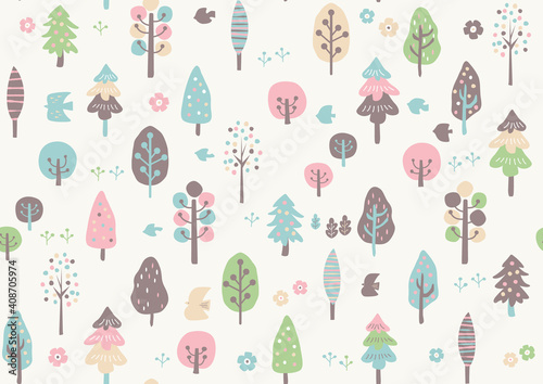 北欧風 手書き春の木のパターン