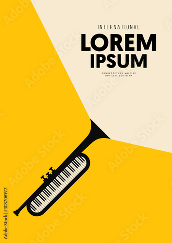 Music poster design template background decorative with piano keyboard and trumpet