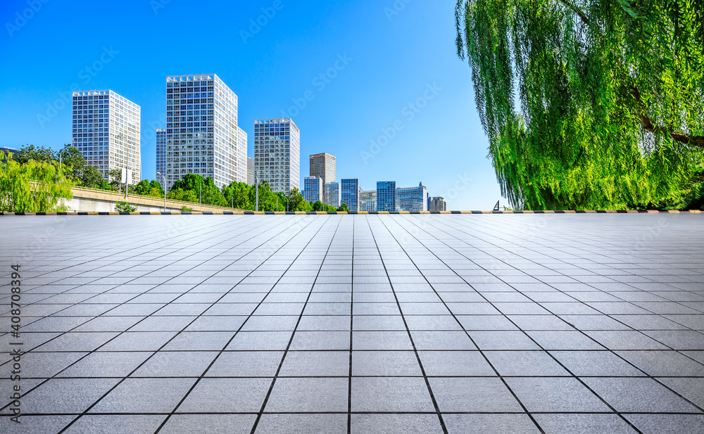 Empty square floor and modern city commercial buildings in Beijing,China. Empty square floor and modern city commercial buildings in Beijing,China.
