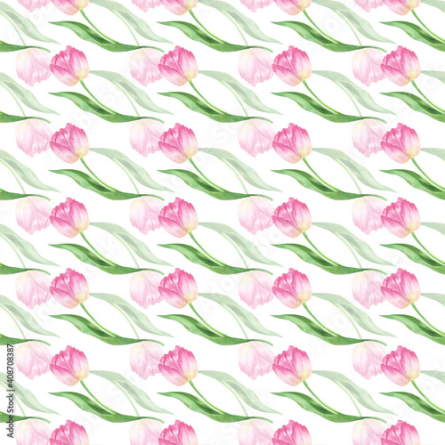 Watercolor pink tulips digital paper