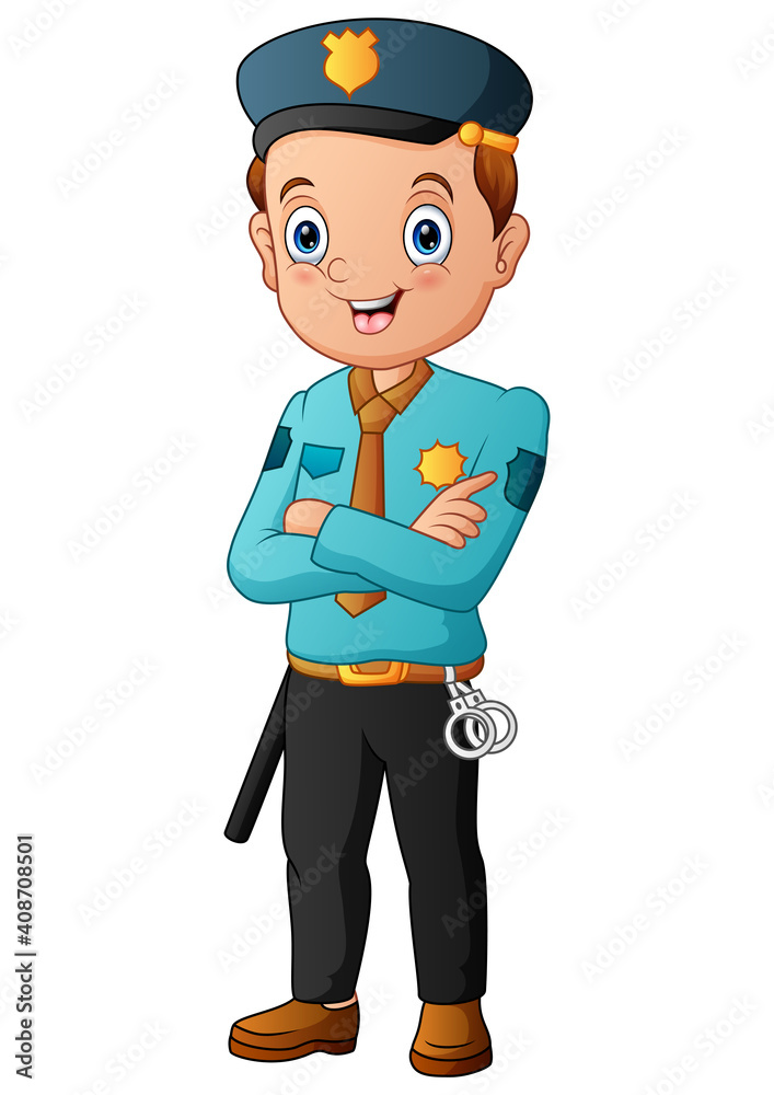 Cartoon of smiling policeman isolated on white background