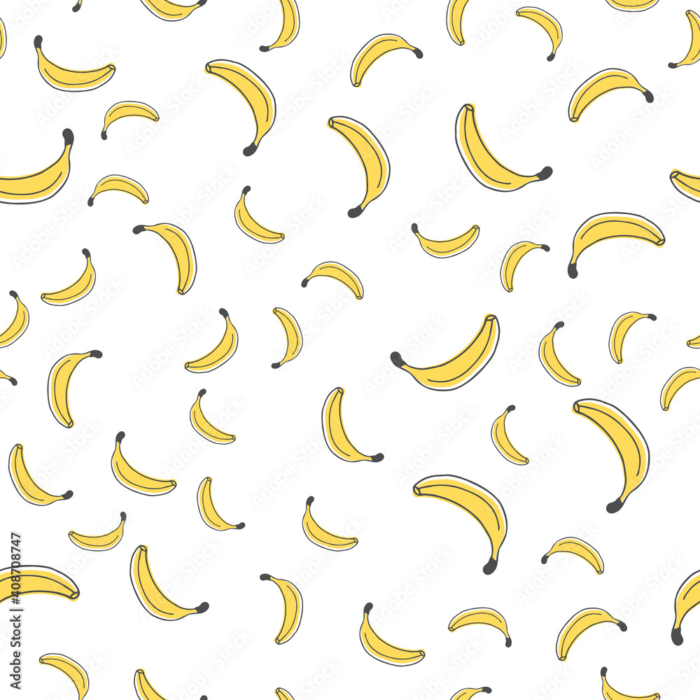 Vector seamless pattern with banana fruit on white background. Cute pattern with hand drawn fruits Vector seamless pattern with banana fruit on white background. Cute pattern with hand drawn fruits