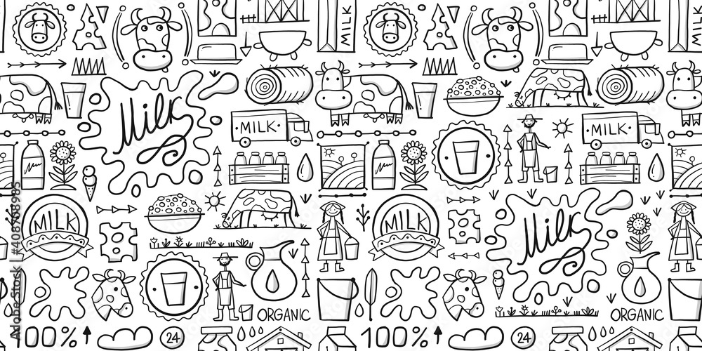 Milk farm, Seamless Pattern Background for your design