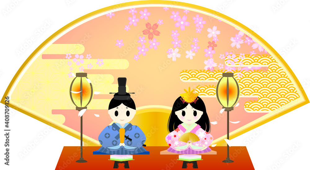 Fototapeta premium 可愛いお雛様と桜の背景