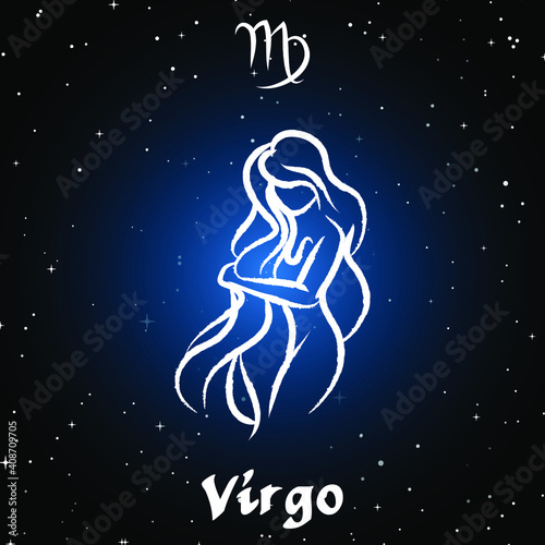 Virgo horoscope sign in twelve zodiac with galaxy stars background