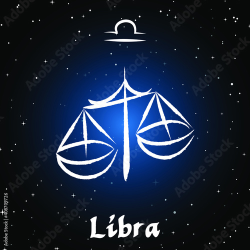 Vector of libra horoscope sign in twelve zodiac with galaxy stars background