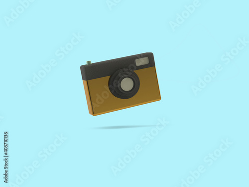 minimal camera isolated on pastel  
Blue background. photography concept. 3d rendering