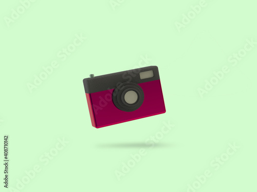 minimal camera isolated on pastel  Green background. photography concept. 3d rendering.