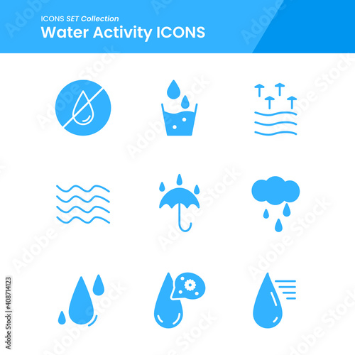 icon set of water activity, weather, wave umbrella and many more. with solid style vector. suitable use for web app and pattern design.